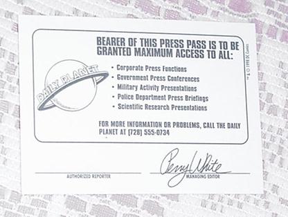Daily Planet Press Pass Superman DC Comics